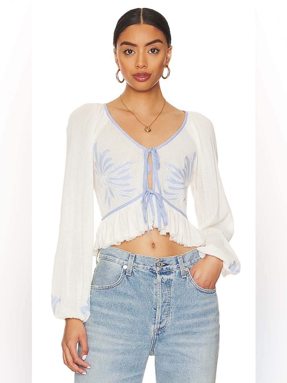 Free People Lookout Top in Ivory Combo Size XL